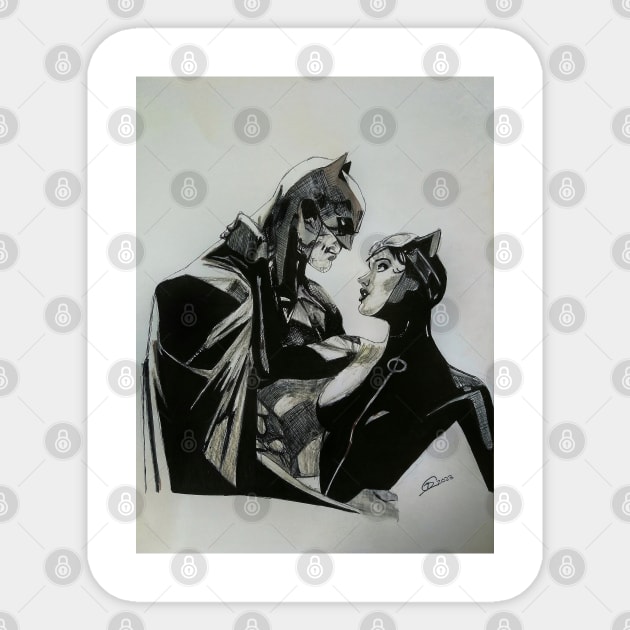 Batman and Catwoman Fanart Sticker by Headbanger Haven